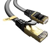 VOIETOLT Cat 8 Câble Ethernet, 40Gbps/2000Mhz Haut Débit S/FTP Cable Internet, Plat Nylon RJ45 Gigabit Cable LAN Compatible pour PS4/5, Ordinateur, Modem, PC, TV (Tressé, 1.5Mètre)