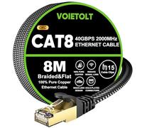 VOIETOLT Cat 8 Câble Ethernet 8M, 40Gbps/2000Mhz Haut Débit S/FTP Cable Internet, Plat Tresse RJ45 Gigabit Cable LAN pour PS4/5, Ordinateur, Modem, PC, TV