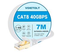 VOIETOLT CAT8 Câble Ethernet 7M avec Clips, 40Gbps/2000Mhz Haut Débit Gigabit RJ45 LAN Câble Réseau Internet, Cat-8 Plat Câble PatchBlindé Robuste pour PS4/5 Ordinateur Modem PC TV - Blanc