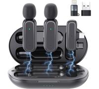voijump Micro Cravate sans Fil pour iPhone, iPad, Android, Lot de 2 Mini Micro Cravate avec Boîtier de Charge 42H, Réduction du Bruit, USB-C, pour Youtube, TikTok, Vlog, Vidéo, Podcast