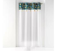 Voilage à œillets 140x240 sable top imprimé pompon Bohoflora bleu