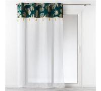 Douceur d'Intérieur Voilage à œillets Sabaly Bleu Voile sablé top velours imprimé or 140x240 cm
