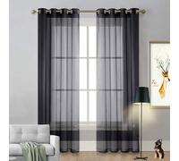Voilage à Oeillets, Rideaux Salon 50 x 140 cm Demi Transparent, Polyester, Plusieurs Tailles Rideau Court Tulle avec Oeillets pour Porte Salon Chambre Cuisine Dressing, Noir