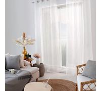 Voilage avec Œillets, 140x240cm, Blanc, Effet Lin, Protège des Regards extérieurs, pour Salon Maison Chambre Fenêtre Draperies Intérieurs Semi-Transparent, Collection Maya, Enjoy Home