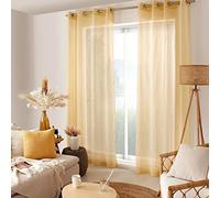 Voilage avec Œillets, 140x240cm, Jaune Moutarde, Effet Lin, Protège des Regards extérieurs, pour Salon Maison Chambre Fenêtre Draperies Intérieurs Semi-Transparent, Collection Maya, Enjoy Home