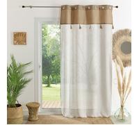 Voilage avec parement en jute et pompons Beige 140x260 cm