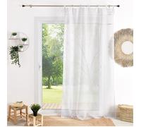 Homemaison QABANE - Voilage avec Rubans Macramé - Polyester Léger - Tissu Aérien Double Accroche - 7 Nouettes et 7 Pattes Cachées - Parement Élégant - 140 x 240 cm - Blanc