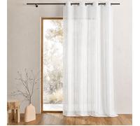 Homemaison 09371-8-AL Voilage Etamine Rayures Verticales avec Oeillets Ronds Beige/Argent 140 x 260 cm