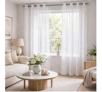 Voilage blanc motifs ondulés brodés Blanc 140x260 cm