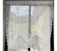 Voilage Blanc Transparent en Dentelle à Cordon de Serrage et Passe-Tringle Rideau de FenêTre Semi-Tamisant Voile éLégant en Dentelle Florale Draperie pour Porte Cuisine 1 pièce,150 * 160cm