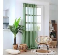 Voilage bohème à pompons en jute Vert clair 140x260 cm