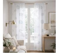 Homemaison - Petit Voilage en Étamine Brodée Ronds Mêlés 5 Mondes - Polyester - Ourlet Passe Tringle - Usage Fenêtre Salon Chambre - 90 x 210 cm - Blanc