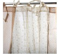 Voilage en coton à nouettes motifs floraux beige 110x250