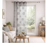 Voilage en Etamine Brodé de Ronds Mélés Gris clair 140x240 cm