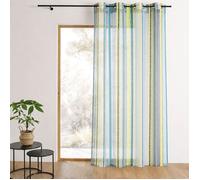 Voilage en organza jacquard à rayures verticales Bleu Pétrole 140x260 cm