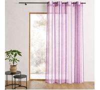 HomeMaison Voilage en Organza Jacquard à Rayures Verticales, 100% Polyester, Prune, 140 x 260 cm