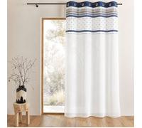 Homemaison - Voilage en Voile avec Parement à Rayures Horizontales - Jacquard - Transparent et Tamisant pour Fenêtre - Prêt à Poser avec Œillets - 140 x 240 cm - Bleu Marine