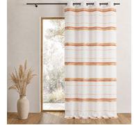 Voilage fantaisie tissé rayure horizontale Terracotta 140x240 cm