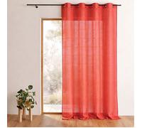 Home Maison - Voilage Organza Rayures Fantaisies - Voilage Transparent - 8 Œillets Ronds Argent Ø 4 cm - Fenêtre Salon Chambre - 140 x 240 cm - Orange Corail