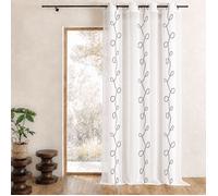 Home Maison - Voilage Dévoré Imprimé Rayures et Fils - Organza 75% Viscose, 25% Polyester - 8 Œillets Ø 4 cm Prêt-à-Poser - Tamisant Transparent pour Fenêtre Salon Chambre - 140 x 240 cm - Blanc