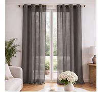 Voilage poly-lin uni fluide Gris 140x240 cm