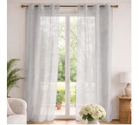 Homemaison - Voilage Uni en Étamine - Polyester et Lin - Sobre et Élégant - Protection Légère - Œillets Ronds Canon de Fusil - Prêt-à-Poser - Salon, Chambre - 140 x 240 cm - Gris Clair