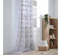 Voilage pompons brodés gris perle 140x260