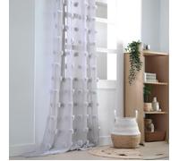 Voilage pompons brodés Gris Perle 140x260 cm