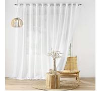 Voilage pour baie vitrée 400 x 240 cm effet lin tisse haltona Blanc