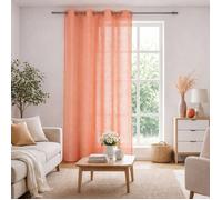 Voilage rayures brodées en pointillées Orange corail 140x240 cm