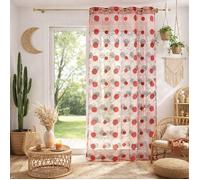 Home Maison - Voilage Organza et Jacquard Cordons Satiné - Polyester - Motifs Brodés - Oeillets Métal - Fenêtre Salon Chambre Cuisine - 140 x 240 cm - Rouge