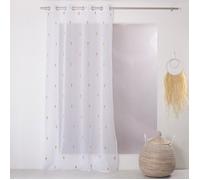 ED Enjoy Home Rideau Voilage avec Œillets, 140x240cm, Blanc, Broderie Jaune Miel, 100% Polyester Etamine, Collection Telline
