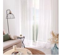 Voilage Blanc Grande Hauteur, 140x280cm, avec 8 œillets argentés de diamètre 4cm, 100% Polyester Sablé, Collection Sablé, Enjoy Home