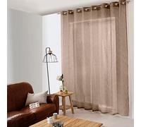 Voilage XXL avec Œillets, 300x240cm, Marron Vison, Effet Lin, Grande Largeur, Protège des Regards extérieurs, pour Salon Maison Chambre Fenêtre Semi-Transparent, Collection Maya, Enjoy Home