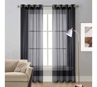 Voilages à Passants, Rideau Courtc 225 x 210 cm Bloquer Soleil Anti-UV, Doux et Esthétiques Panneaux de Rideaux Intérieurs avec Oeillets pour Porte Salon Chambre Cuisine Dressing, Noir