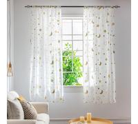 Voilages transparents à motif lune et étoiles pour salon, chambre à coucher ou décoration, 1 pour M de long, options dorées et argentées disponibles (doré)