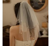 Voile court blanc simple de 60 cm pour mariée avec élément de nœud, perles pour ongles, accessoire créatif pour coiffure, photo de fête. Accessoire pour cheveux pour la Saint-Valentin, vêtements d'aut