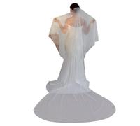 Voile de cathédrale avec perles accentuées double couche transparente pour cérémonie de mariage, événement spécial, mariage, blanc, taille unique