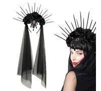 Voile De Dentelle Noire - Bandeau Voile Noir | Coiffure De Mariée Fantôme, Costume D’Halloween De Voille De Couronne Florale, Voille De Couronne Florale | Bandeau Voilee - Accessoires Pour Cheveux, Ma