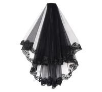 Voile de mariage - Dentelle noire mignonne, voile cathédrale, longs voiles en maille, robe de banquet masquée, costume élégant et attrayant | Tenues de scène élégantes pour la mariée gothique et les