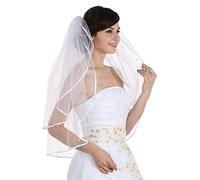 Voile de mariée 2 étages 1/4" avec ruban strass - Ecru - Longueur de bout du doigt 91.44 cm