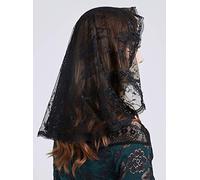 Voile de mariée 2 pieces Black + White bridal tulle lace veils for Catholic Latin Mass, First Communion, 52x70 cm