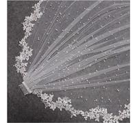 Voile de mariée, accessoires de robe de mariée, voile de mariage en perles avec bord appliqué en dentelle, voile de mariée de 3 mètres de long for ruban de mariée (couleur : ivoire, taille : 300 cm) (