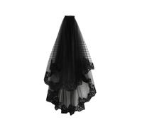 Voile de mariée Bridal Tulle Veil Black Lace Edge Short Fingertip With Comb