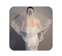 Voile de mariée Bridal Veil Tulle Fingertip Length 2 Tier (60cm & 90cm) Sequin Edge & Lace Multicolor