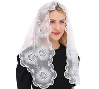 Voile de mariée Bridal Wedding Latin Mass Chapel Church Tulle Embroidered Lace Mantilla Veil Multicolor(White)