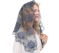 Voile de mariée Bridal Wedding Latin Mass Chapel Church Tulle Embroidered Lace Mantilla Veil Multicolor(Blue)