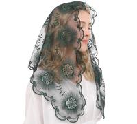 Voile de mariée Bridal Wedding Latin Mass Chapel Church Tulle Embroidered Lace Mantilla Veil Multicolor(Green)