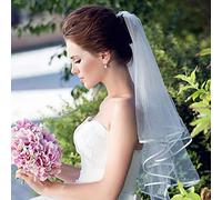 Voile de mariée court en tulle à deux couches avec peigne - Blanc ivoire - Pour mariée - Accessoires de mariage