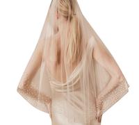Voile de mariée délicat Mantilla à une seule couche avec perles pour enterrement de vie de jeune fille, bijoux de cheveux de mariage, G, 200CM long 160CM wid